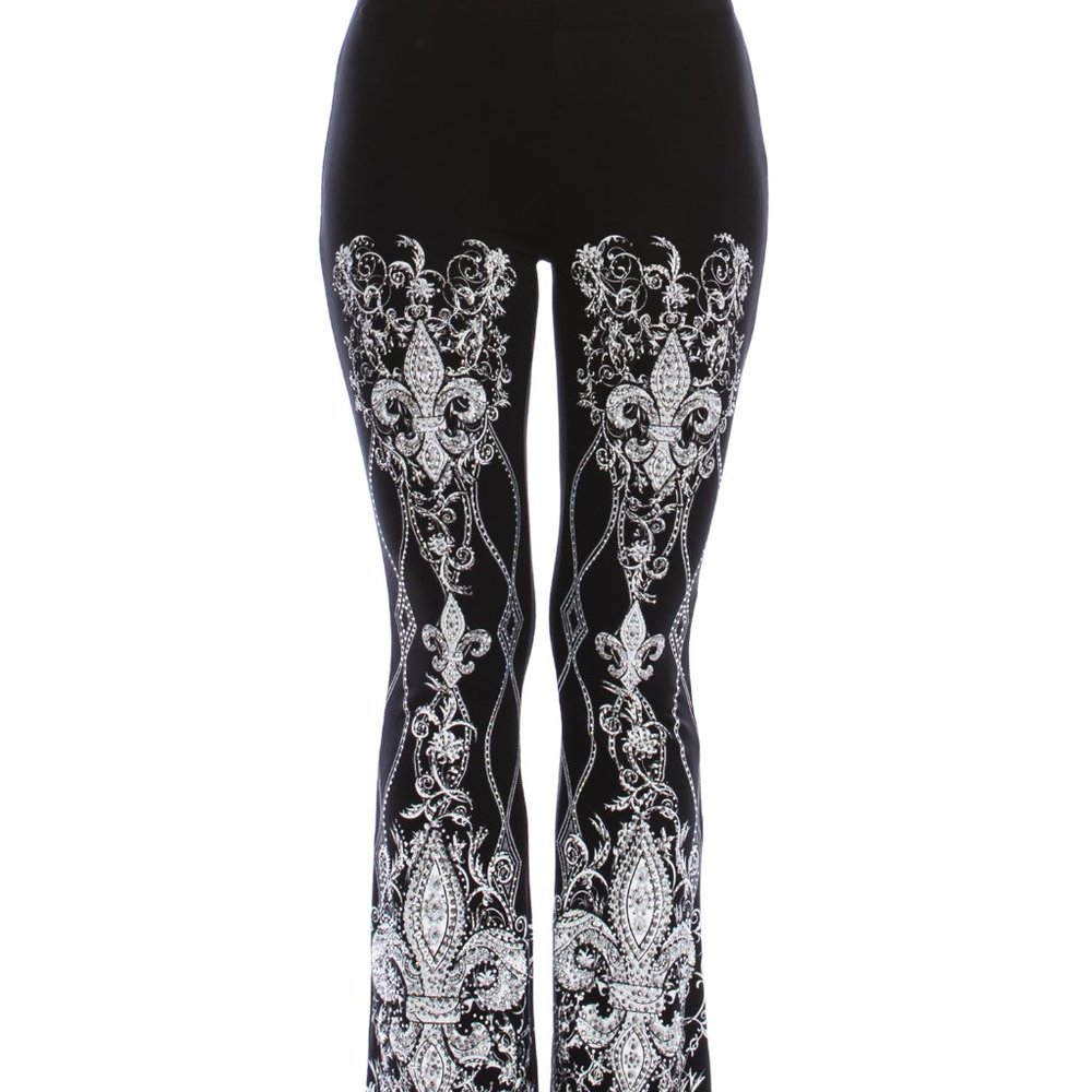 VOCAL PANTS leggings bell bottom flare fleur de lis bling SM-4X concert Rocker - Picture 4 of 6